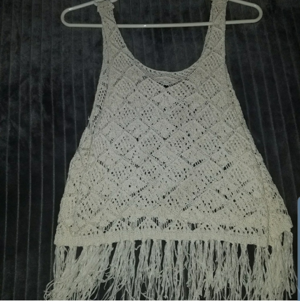 Cream boho fringe tank